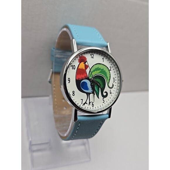 Kokofolk Rooster Folk Artisan Quartz Watch Blue Leather Band New Battery Poland - Picture 3 of 11